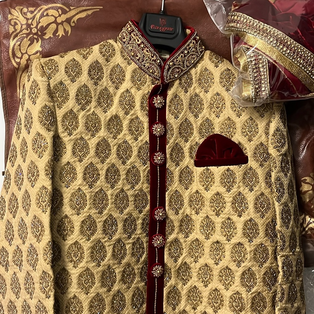 Indian Traditional wear Sherwani with Dupatta, and Pyajama.